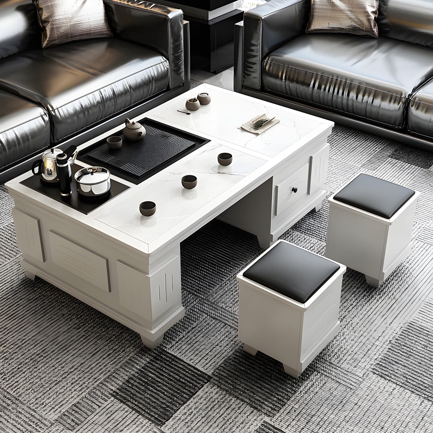 Abstract Slate Coffee Cocktail Table with Storage Drawers Rectangle - image 10