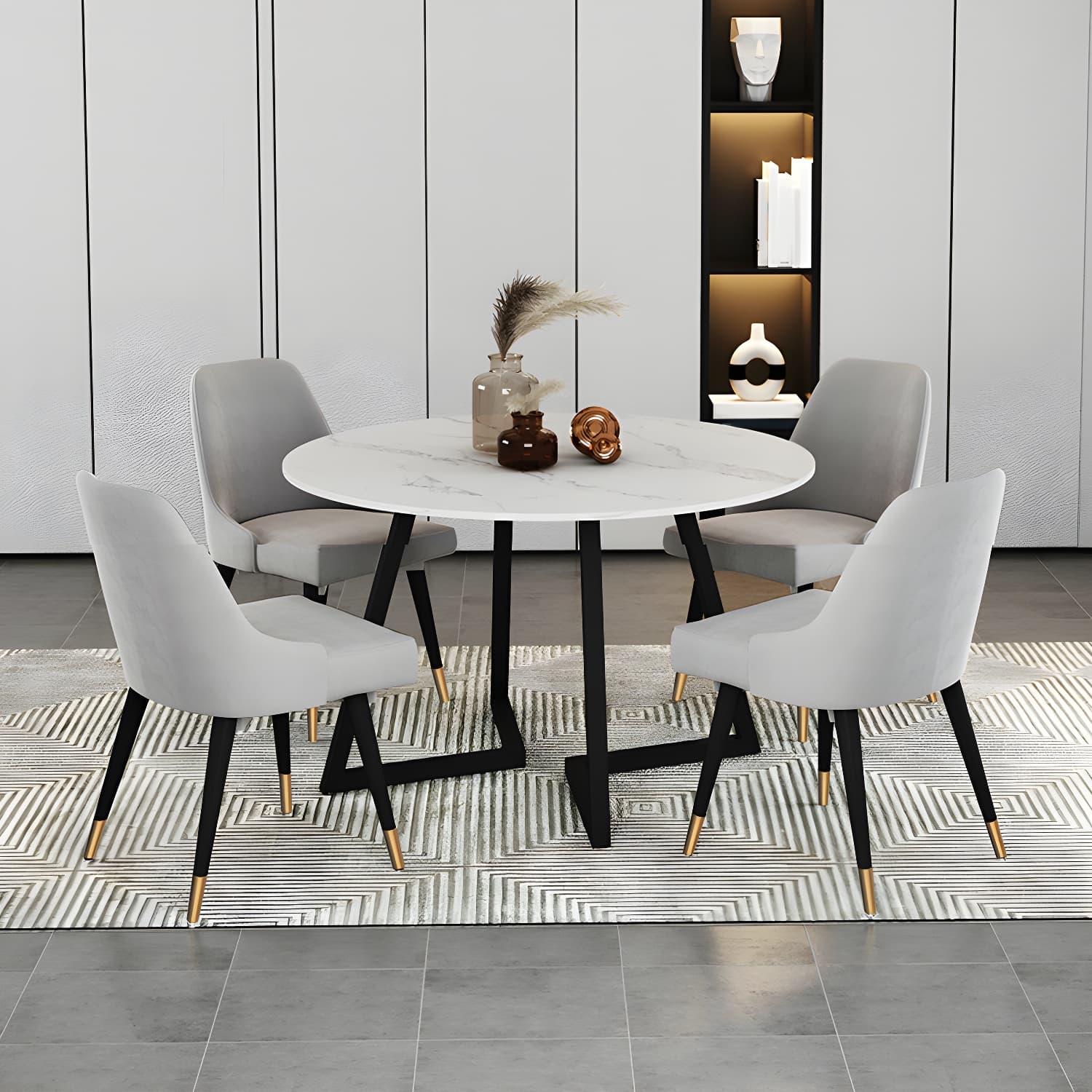 Sintered Stone Dining Table Round Modern Dining Table with Black Frame - image 11