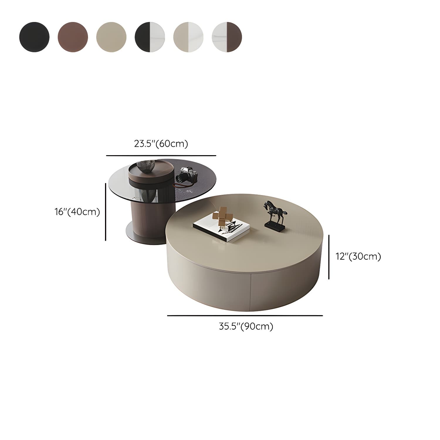 11"H Contemporary Coffee Table Round Coffee Cocktail Table with Drawer - image 18