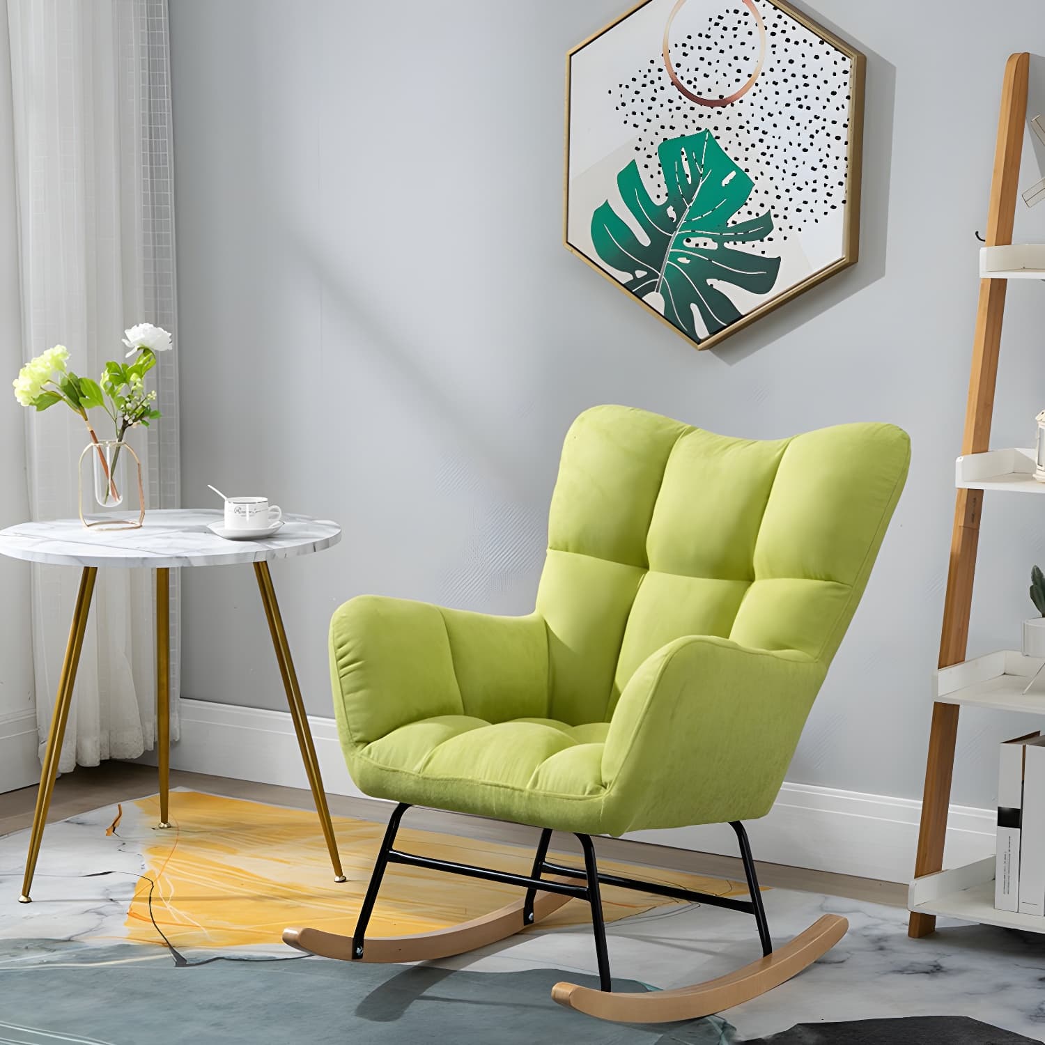 Modern Upholstered Rocking Chair Wingback Rocker Chair for Living Room - image 8