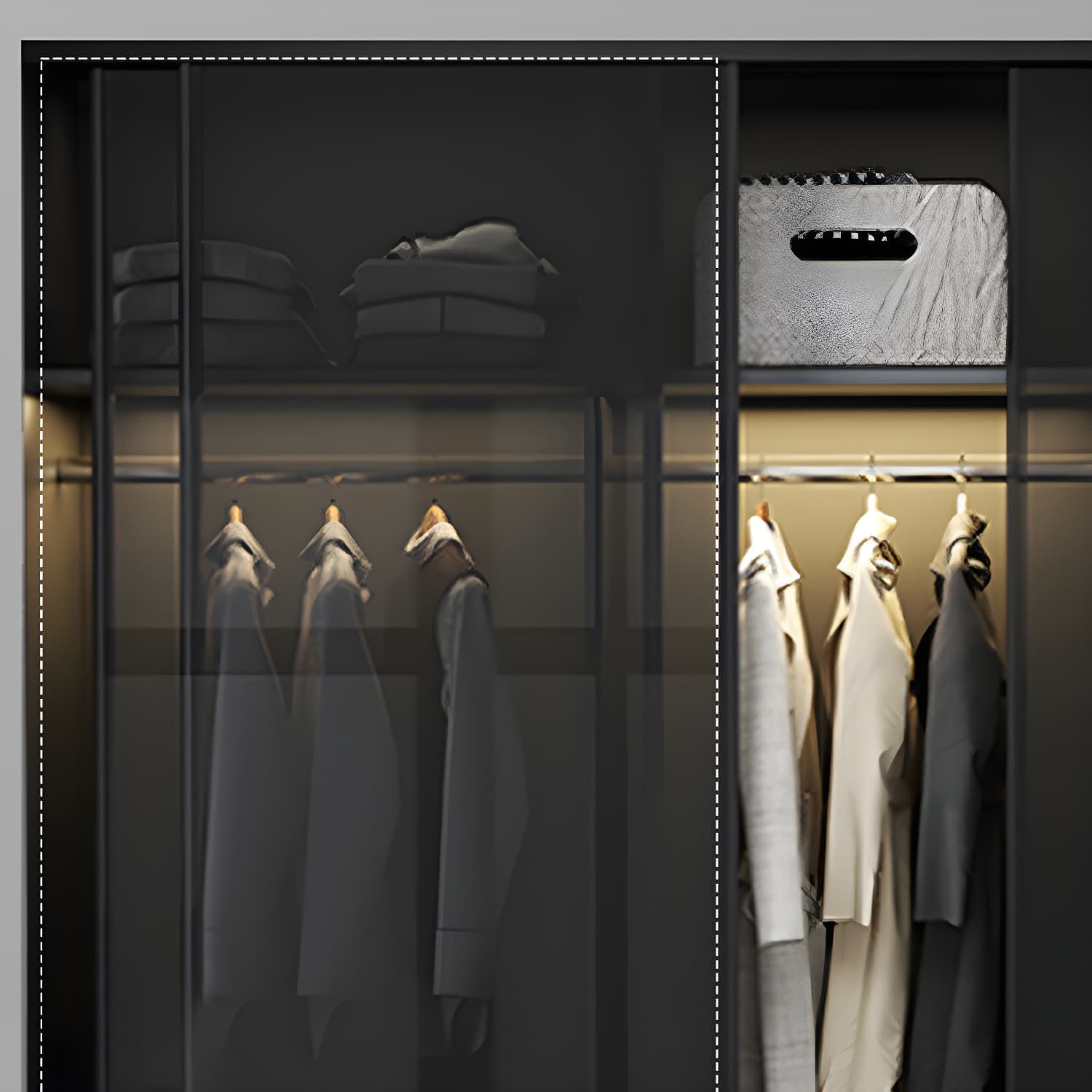 Contemporary Wood and Tempered Glass Wardrobe Freestanding Wardrobe Armoire without Light - image 7