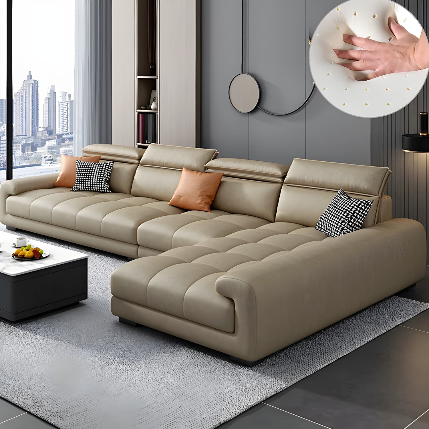 Modern L-Shape Tech Cloth Sectional Sofa Set with Adjustable Headrest - image 7