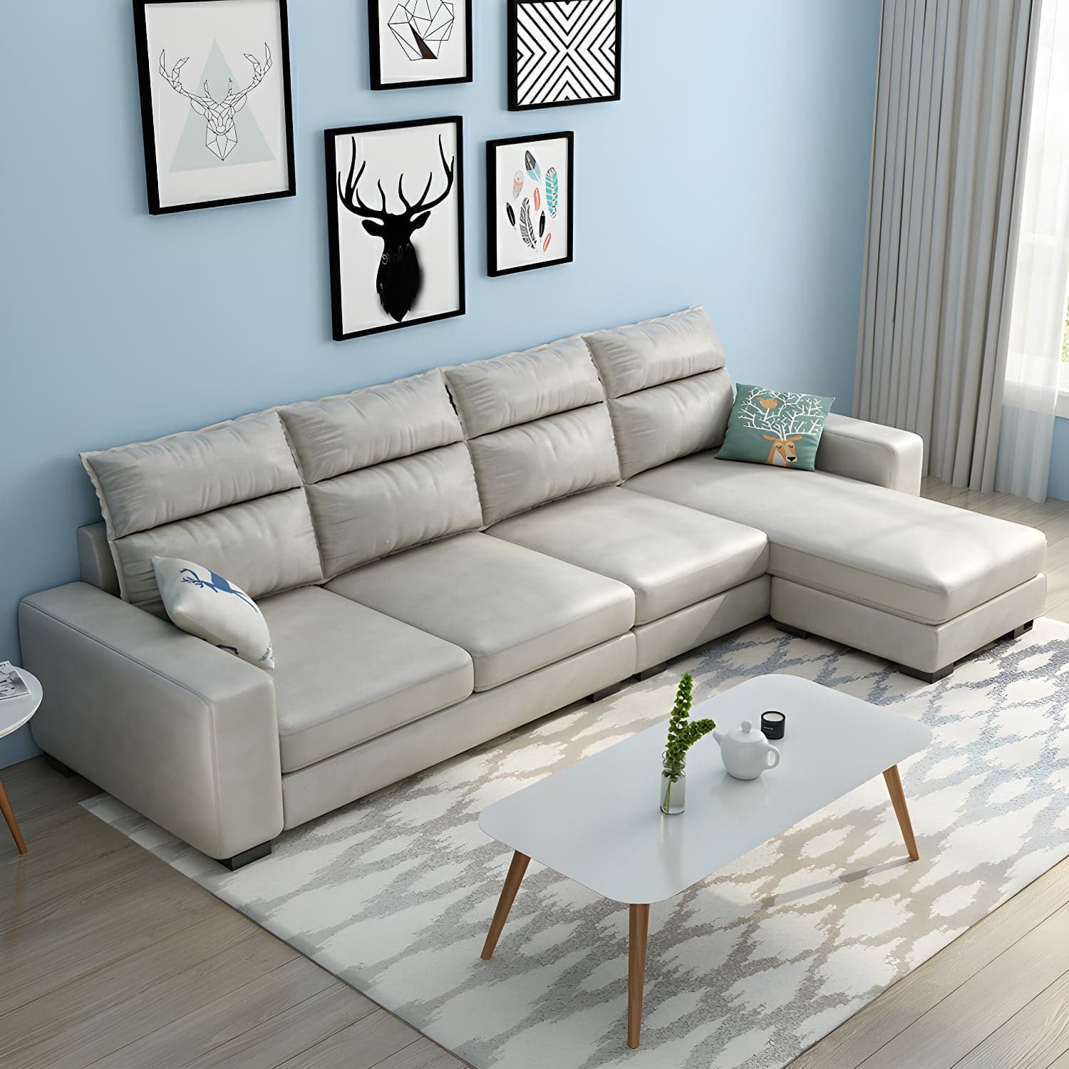 Scandinavian Wood Frame L-Shaped Modular Sofa Chaise in 2 Piece Set with Black Legs - image 7