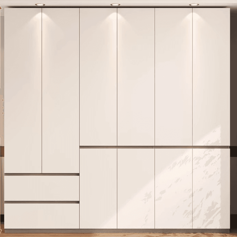 White Modish Manufactured Wood Independent Armoire Cabinet with Soft Close Drawer, Soft Close Door, and Interior Shelves