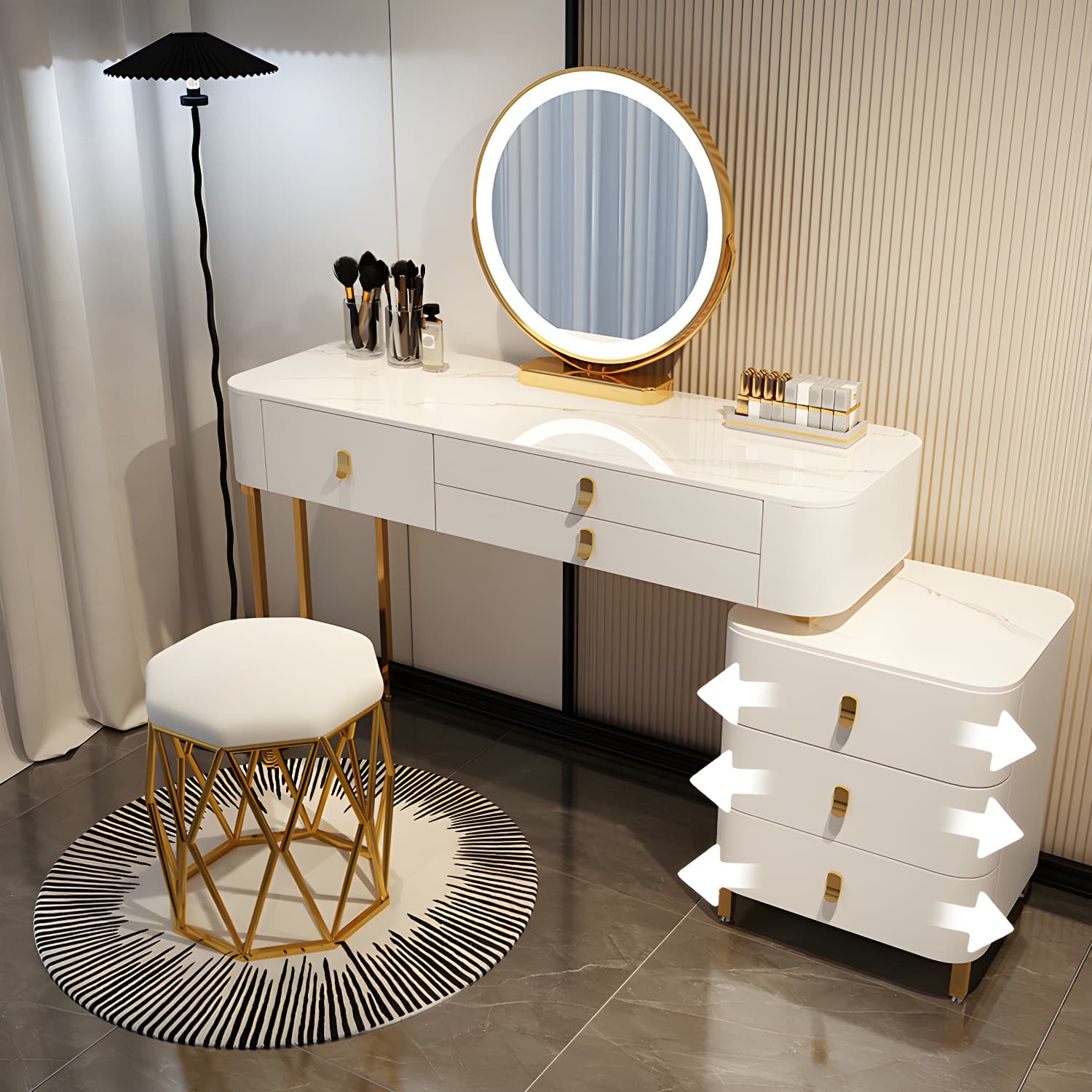 Contemporary Make-up Vanity with Stone Top and Storage Drawers - image 7