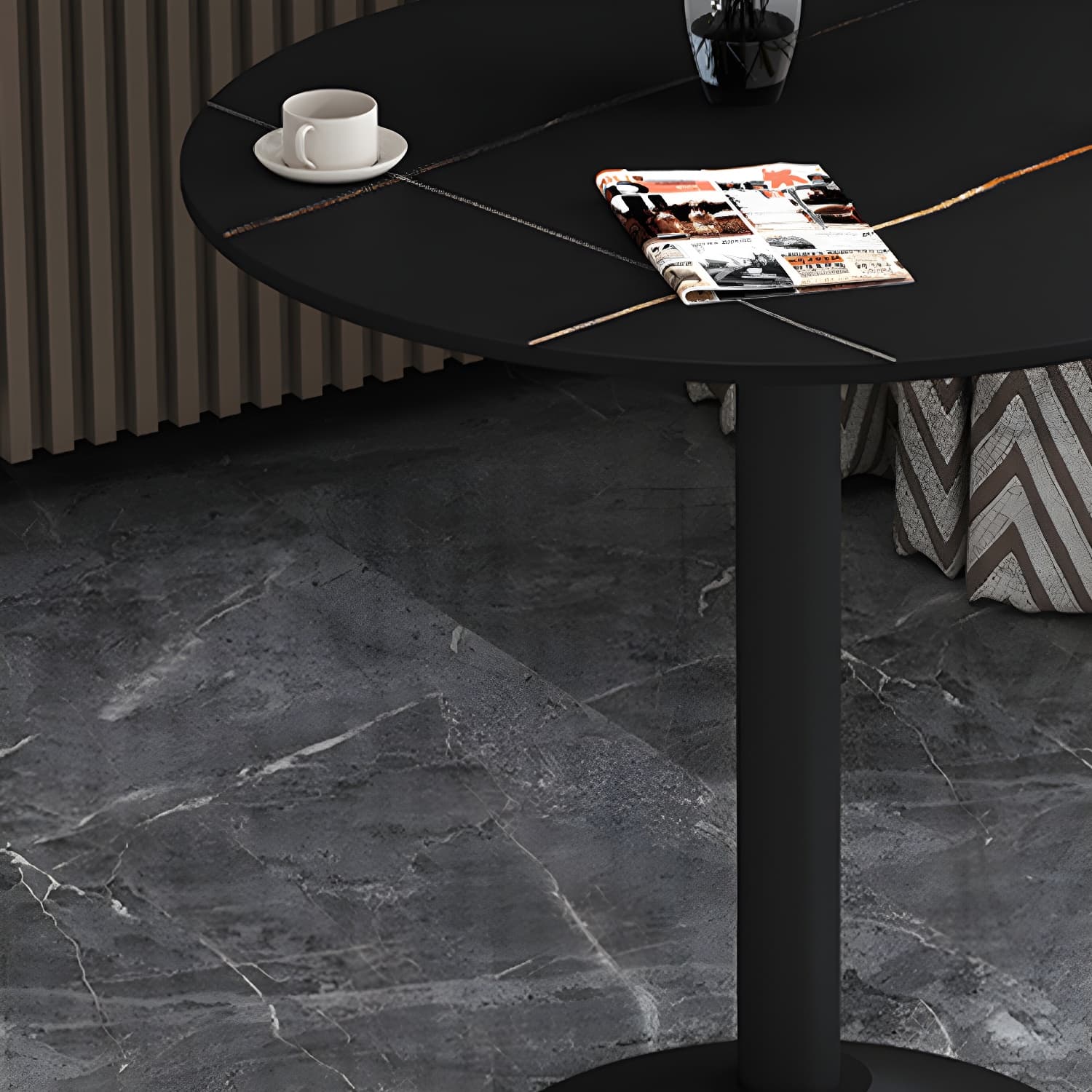 Round Sintered Stone Top Table Contemporary Metal Base Dining Table - image 8