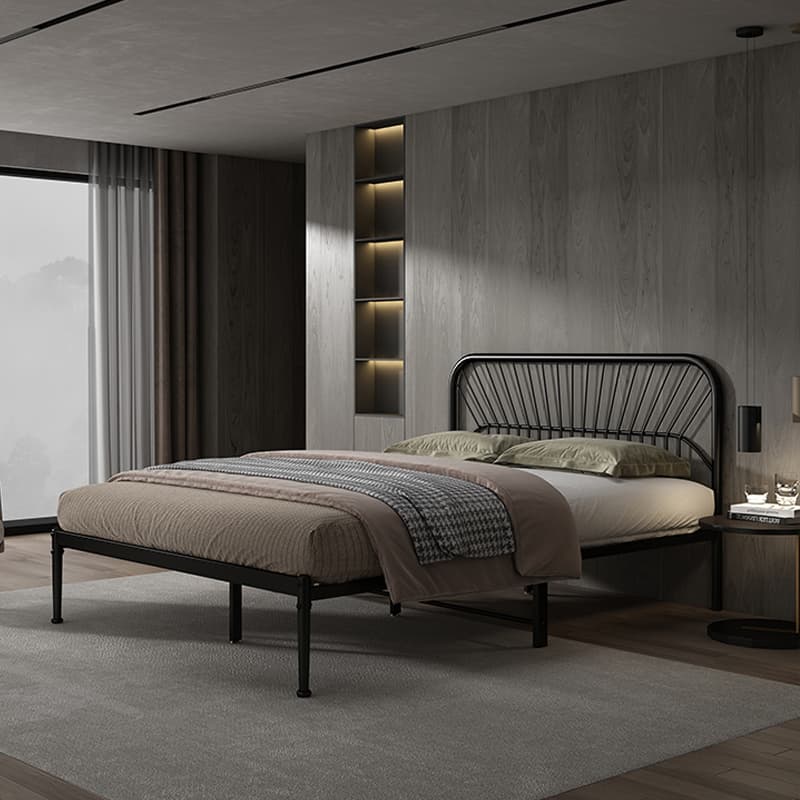 Modern Style Metal Frame Storage Panel Bed with Rectangular Headboard Shape - image 4