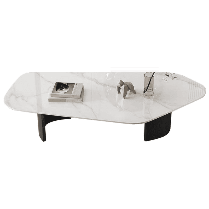 Modern Farmhouse Stone White Irregular Single Coffee Table with Twin Pedestal Base - image 9