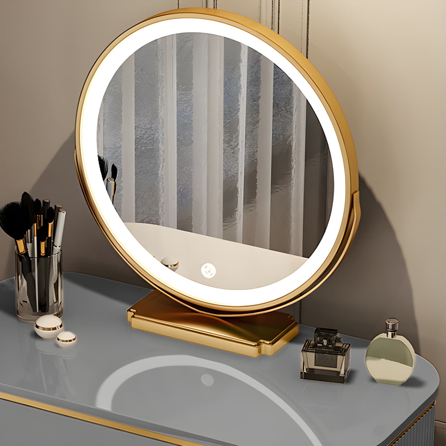 Gold Base Makeup Counter 15.74" Wide Vanity Tables with Storage Drawers - image 12