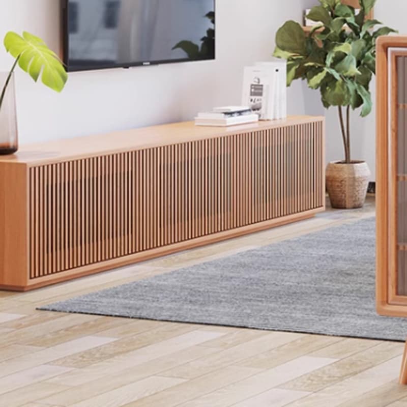 Scandinavian Wood TV Stand with Low Height, Cabinet, and Ventilation Features - No Assembly Required - image 4
