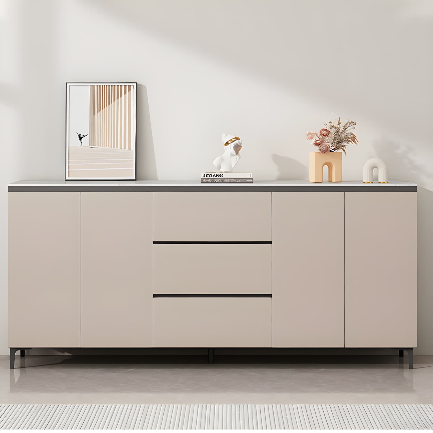 Wooden Modern Stone Countertop Buffet Sideboard with Drawers for Living Room - image 13