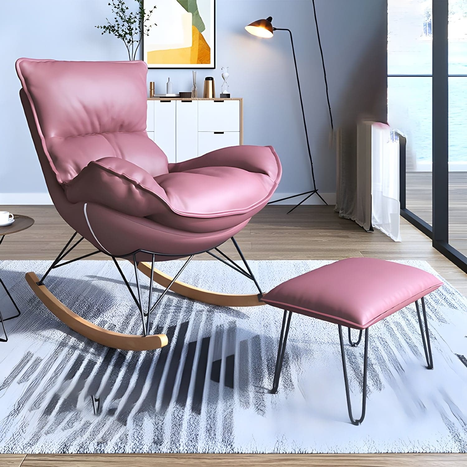 Contemporary Rocking Accent Chair Antique Finish Rocking Chair with Ottoman - image 13