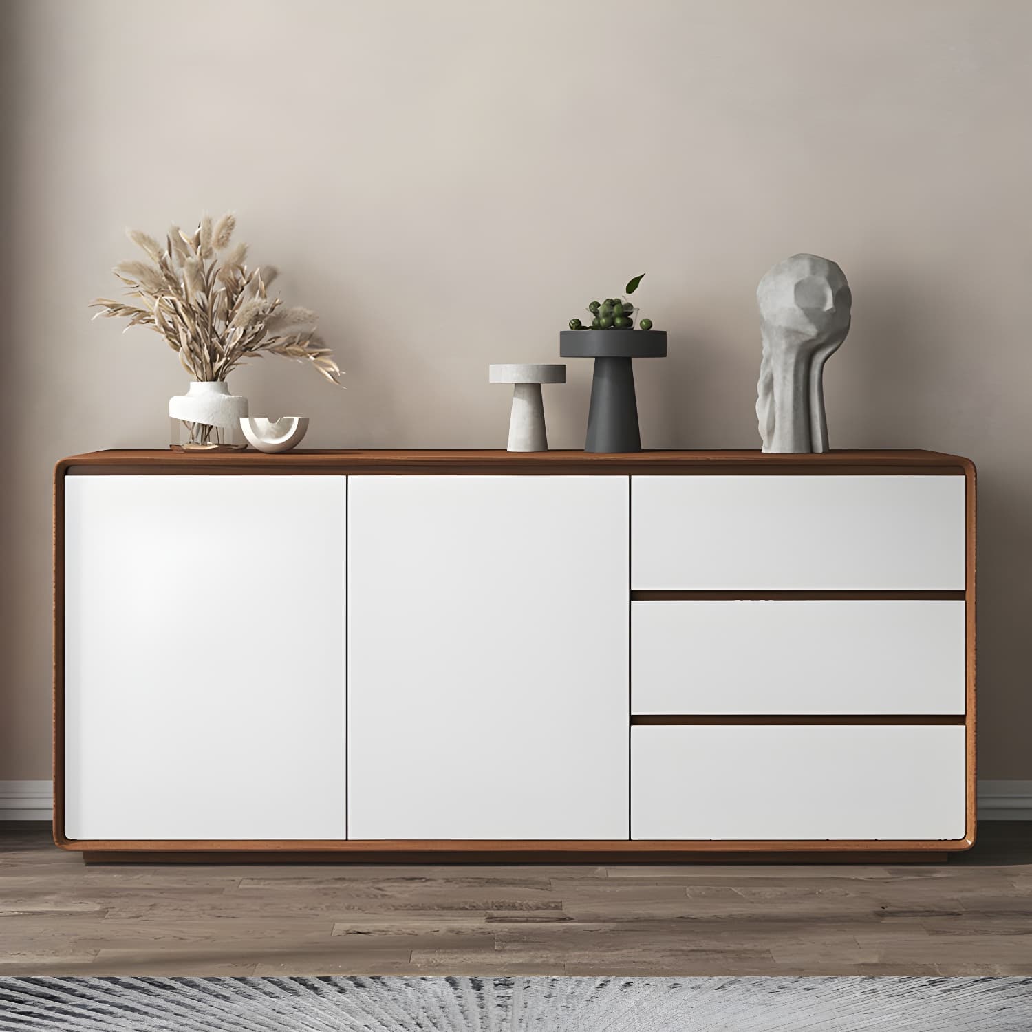 Wood Buffet Table Contemporary Style Side Board with Cabinets and Drawers - image 9