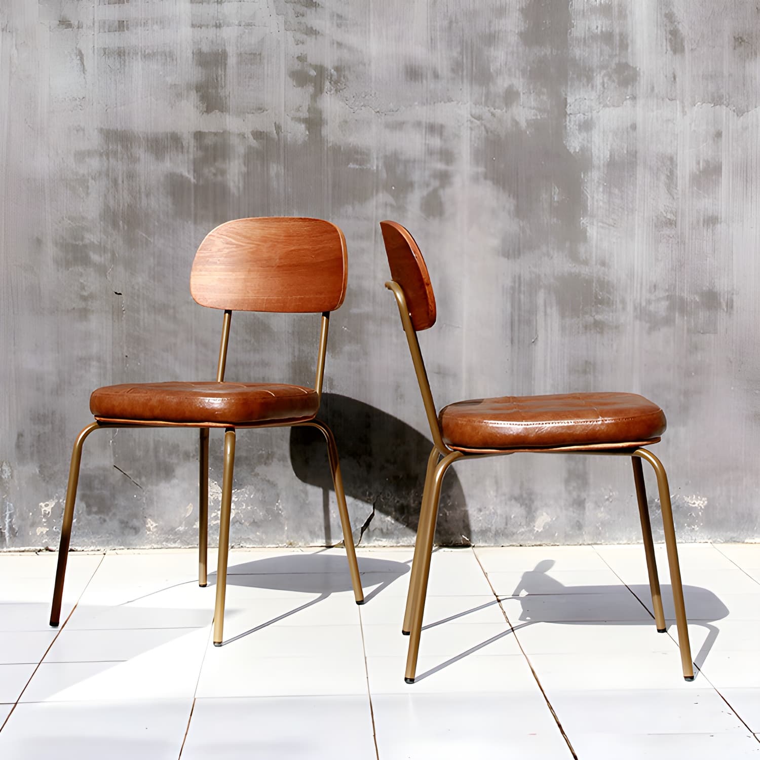 Industrial Style Leather Dining Side Chair Dining Room Open Back Side Chair Set - image 18