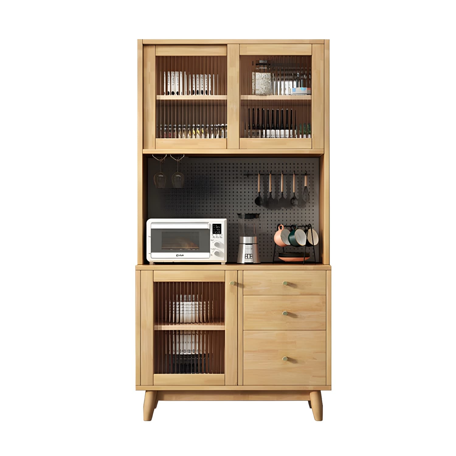 Modern Style Solid Wood Storage Sideboard Cabinet with Glass Doors and Drawers - image 9