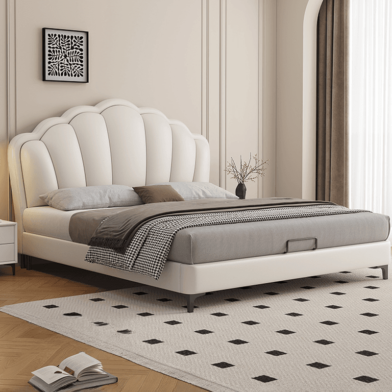 Storage Included with 3 Storage Boxes, Natural Wood Frame, Storage Drawer, Panel Headboard, and Sponge Upholstery