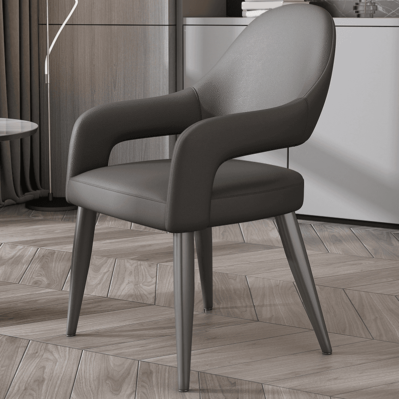 Faux Leather Arm Chair with Standard Back and Metal Legs in Gray for Kitchen & Dining