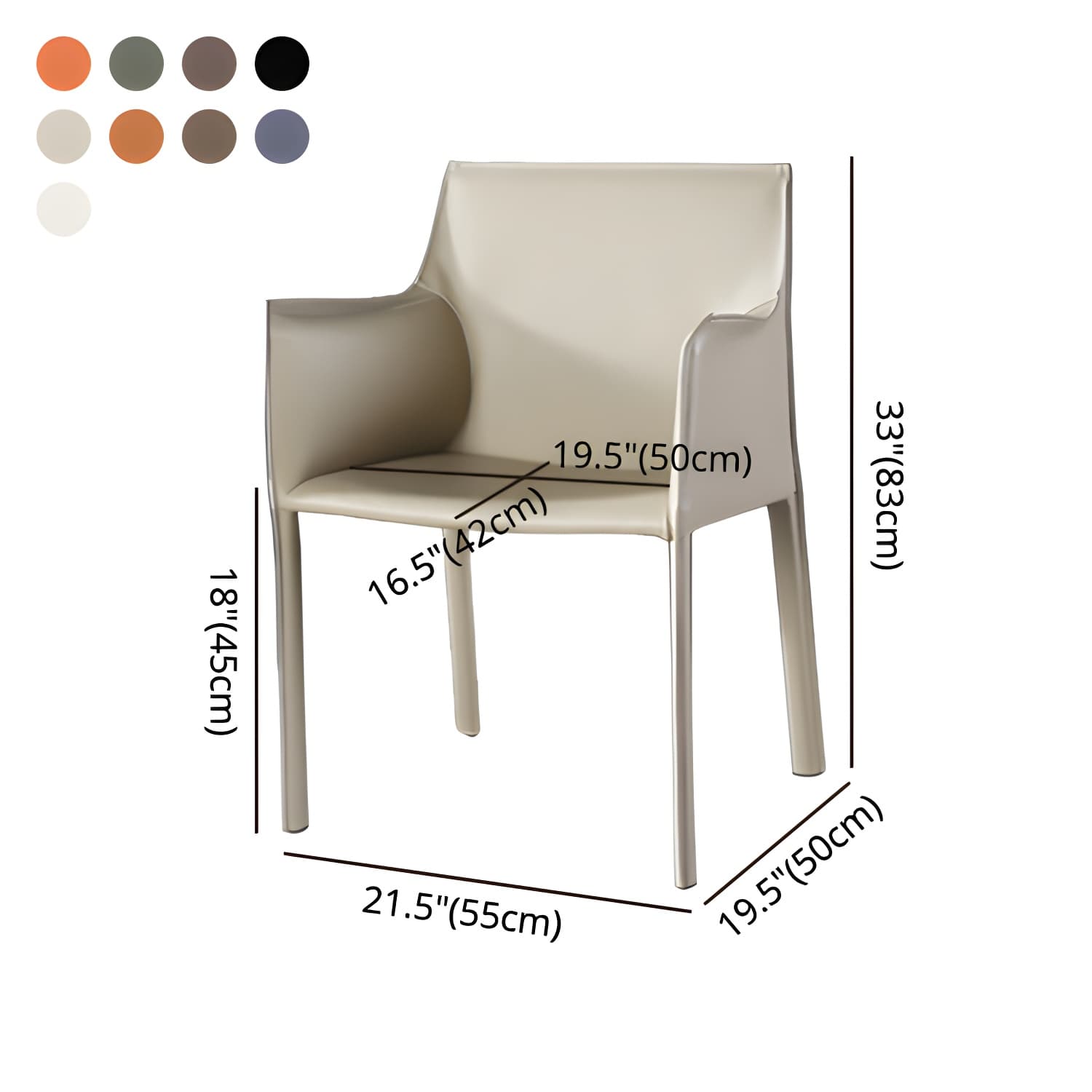 Designer Style Home Saddle Leather Arm Chair Matte Finish Solid Back Single Dining Chair - image 19