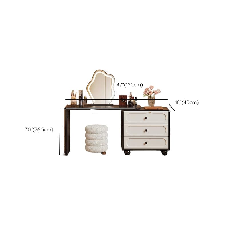Modish Large/Standard Vanity Set with Natural Wood Table Top, White Seating, 3 Drawers, Light Up Mirror, and Chair - image 19