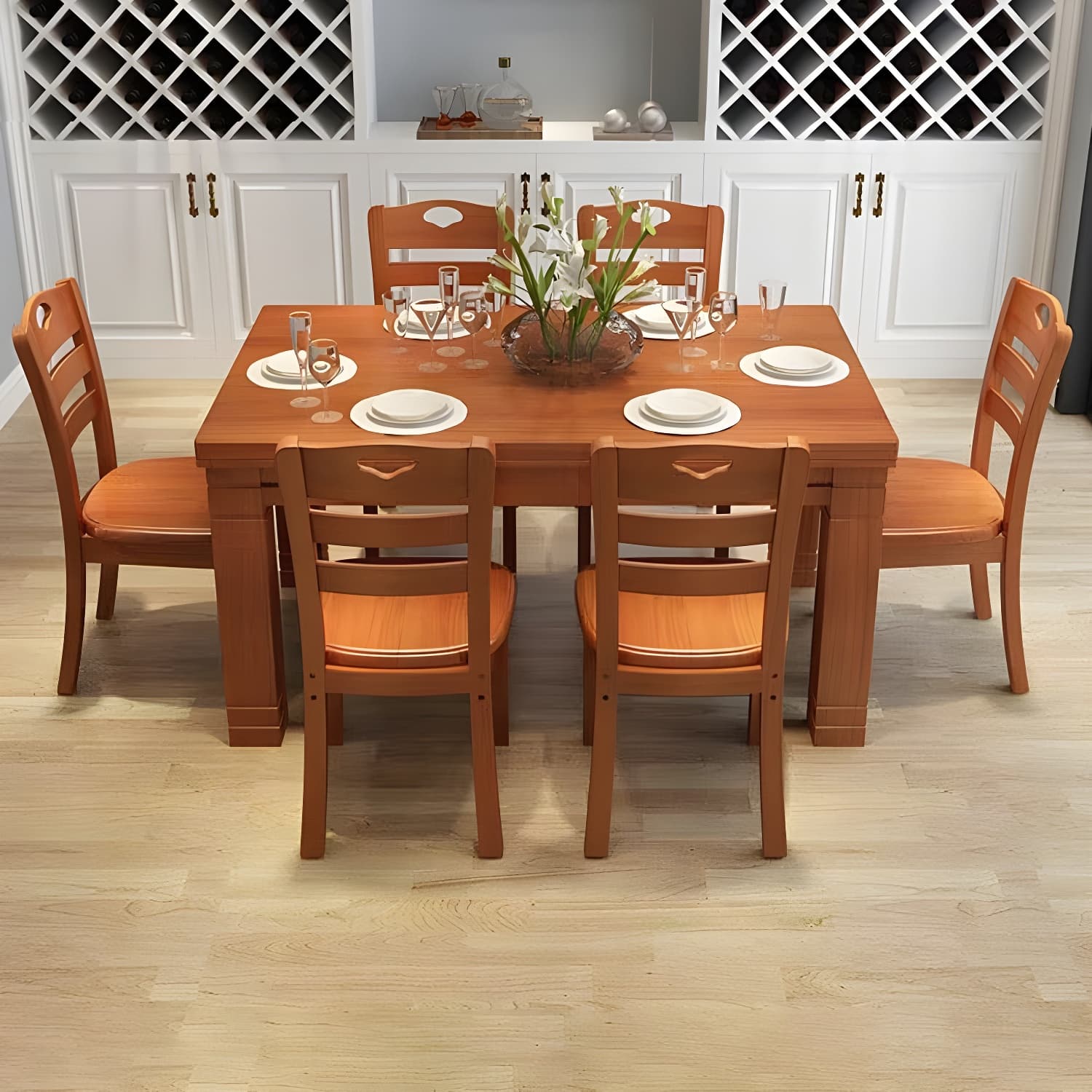 7-Piece Modern Wood Dining Set with Solid Wood Features and Seating for 6 - image 7