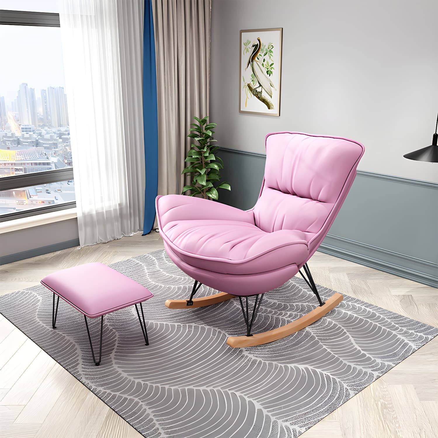 Upholstered Rocking Chair Contemporary Rocker Chair with Ottoman - image 9
