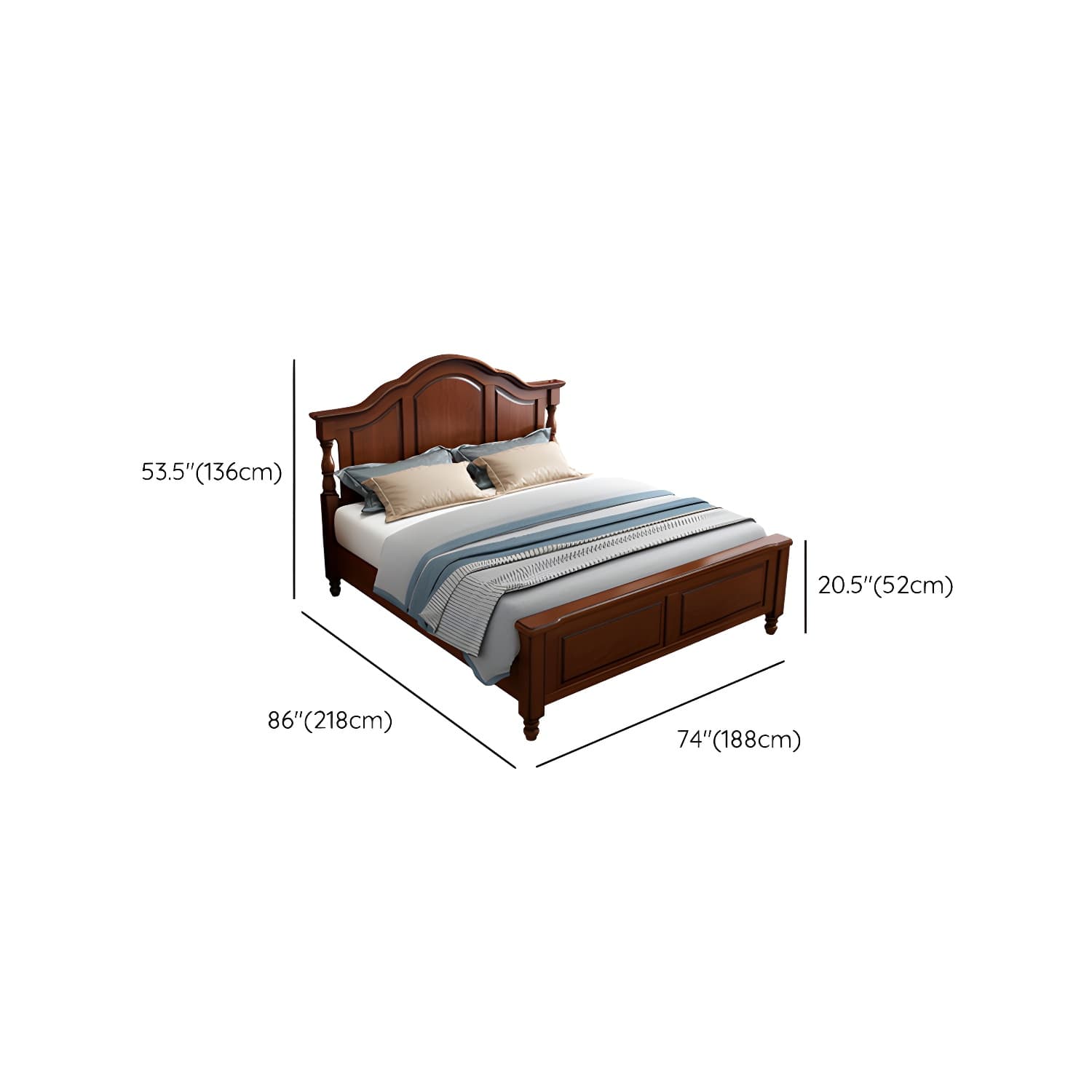 Contemporary Brown Bed Frame Solid Wood Bed with Arched Headboard - image 16