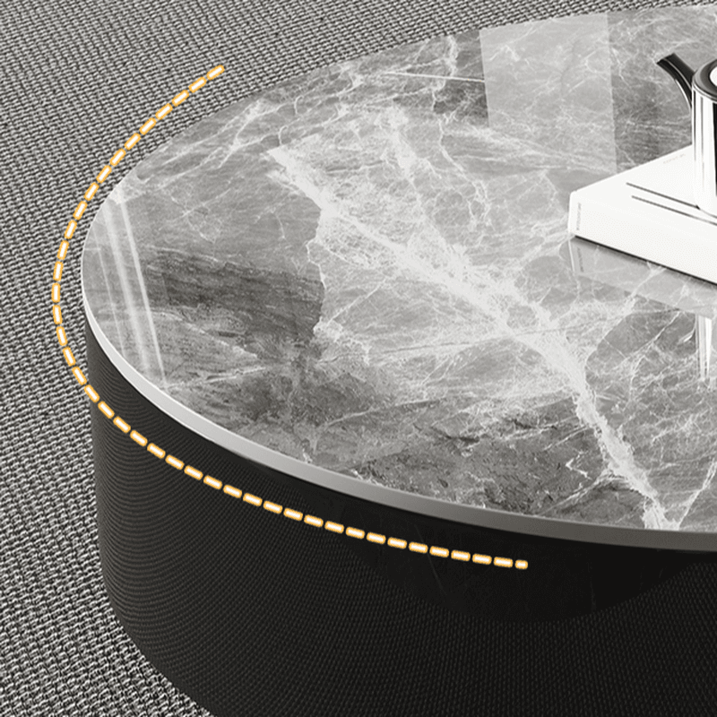 Elegant 1-Tier Circular-shaped Slate Side Table with Drum Base and Midnight Black Top, Includes 2 Drawers/1 Drawer - image 9
