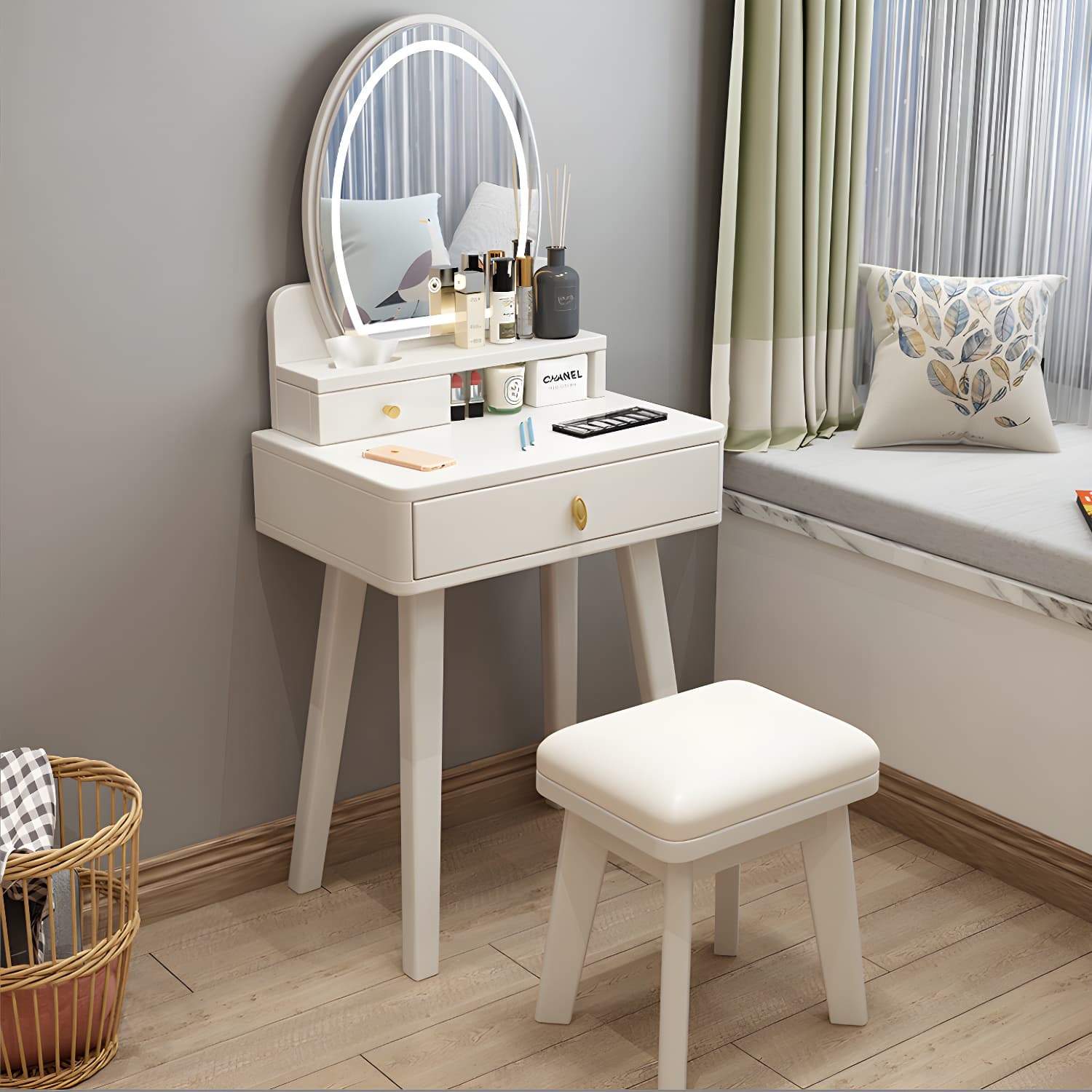 Traditions Dressing Table Bedroom Solid Wood with Drawer Mirror Make-up Vanity - image 4