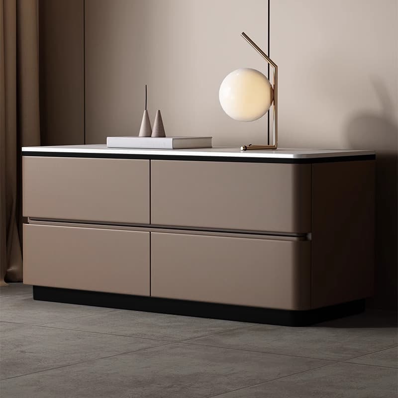 Modish Nightstand With Drawer Organization with 4 Drawers and Stone Tabletop
