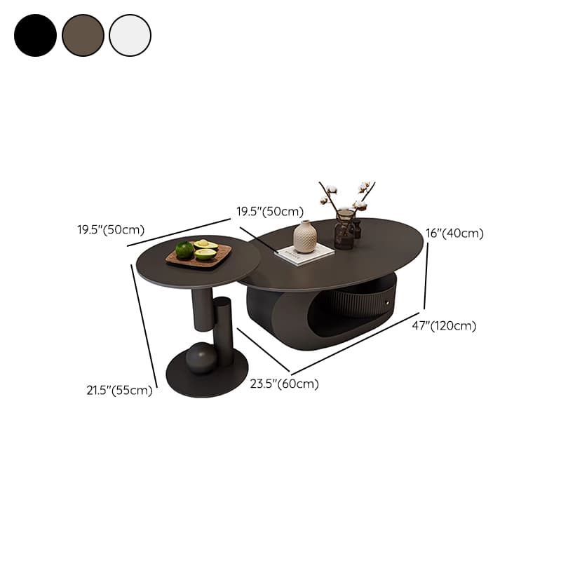 Modern Oval Stone Top Coffee Table, Abstract Iron Base, Scratch Resistant - image 19