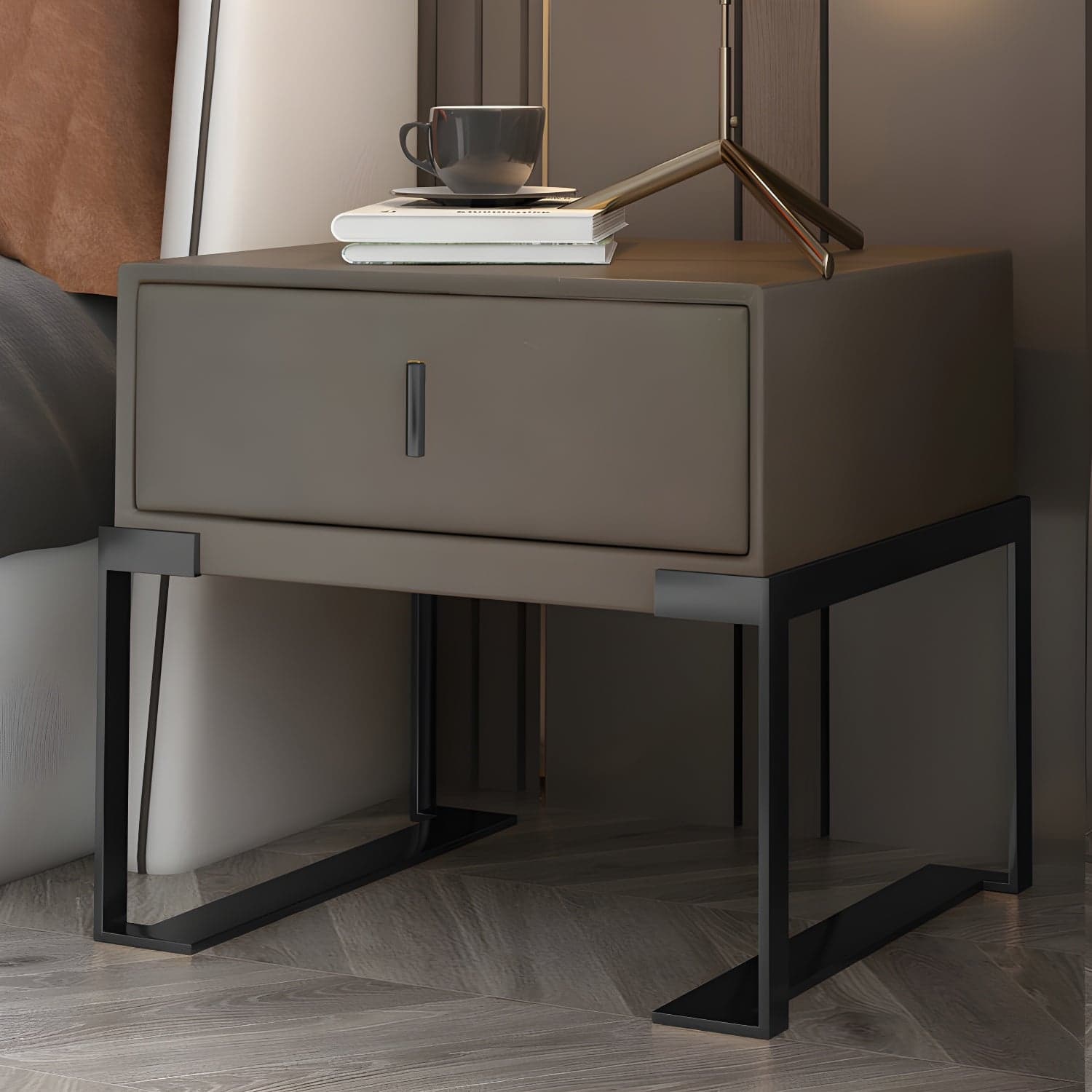 Faux Leather Nightstand 1-Drawer 21 Inch Tall Modern Legs Included Night Table - image 6