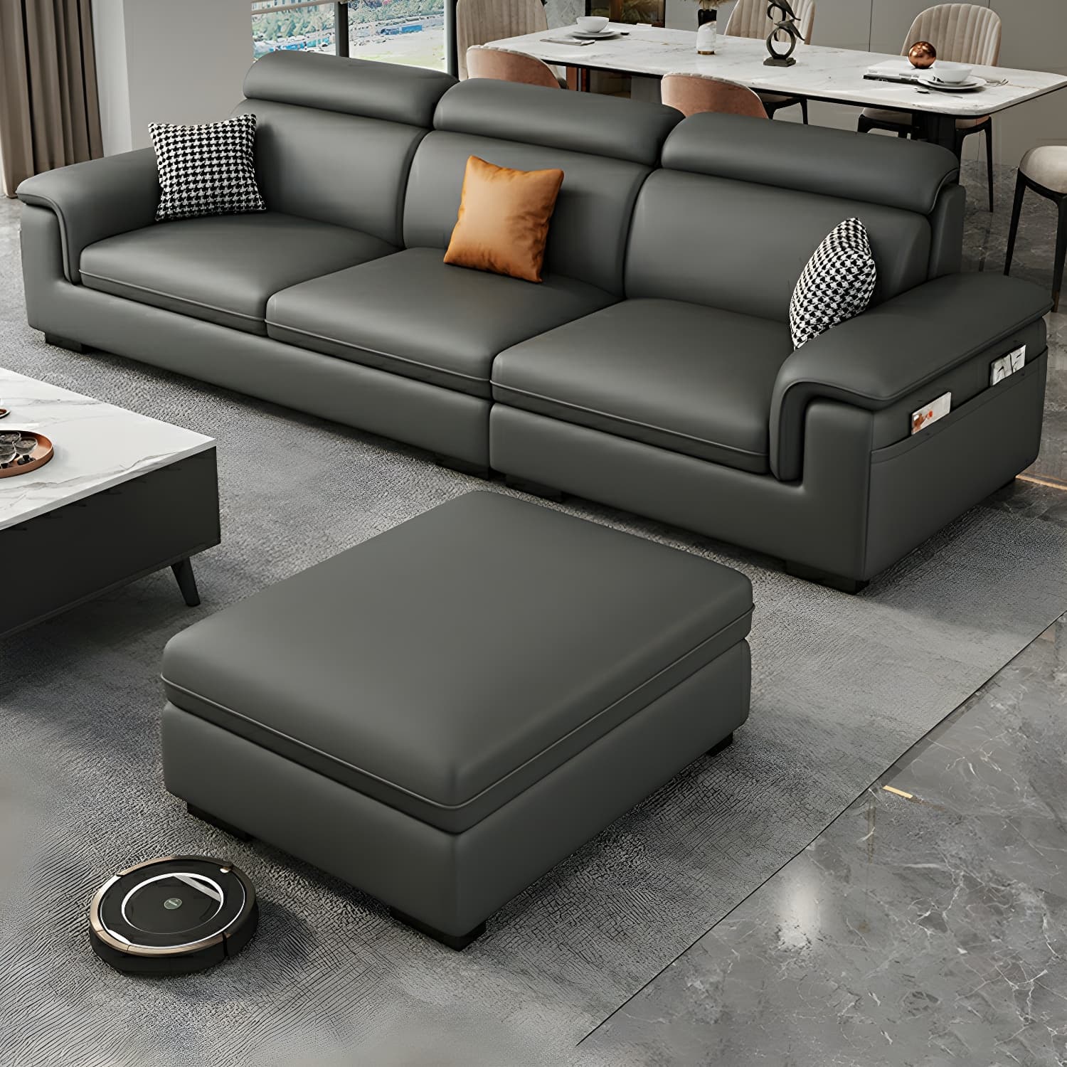 Modern Gray Stationary Sectional Sofa with Pillow Top Arm and Storage - image 4