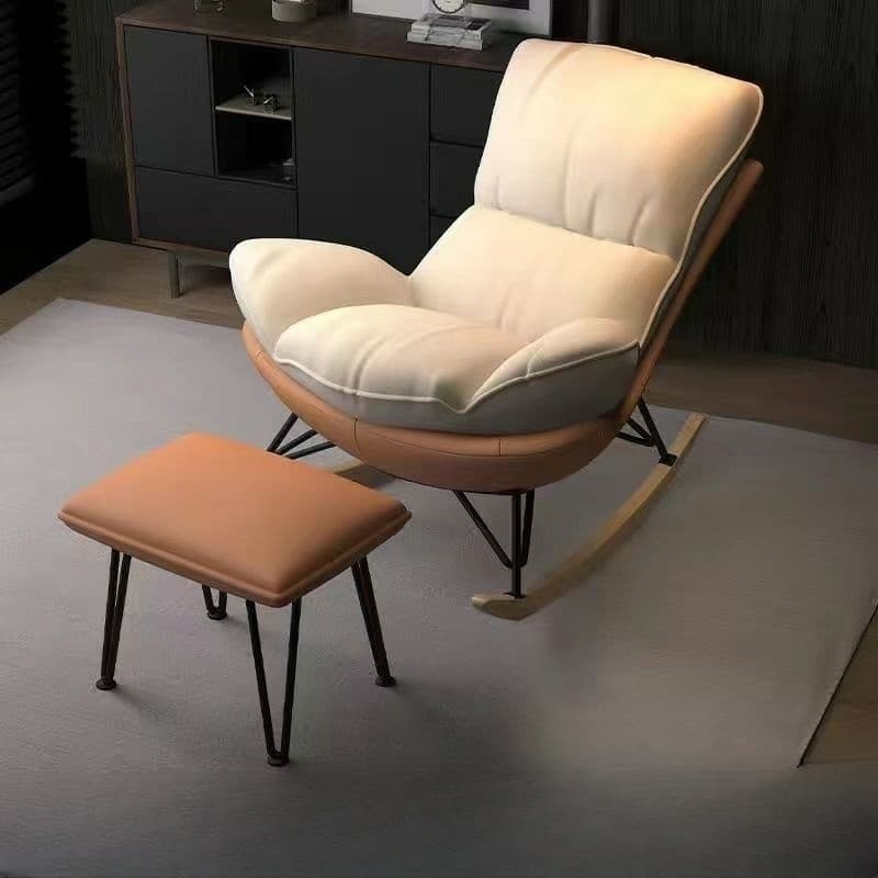 Modern Upholstered Rocking Chair with Natural Wood Legs and Arms, Complete with Ottoman - image 12