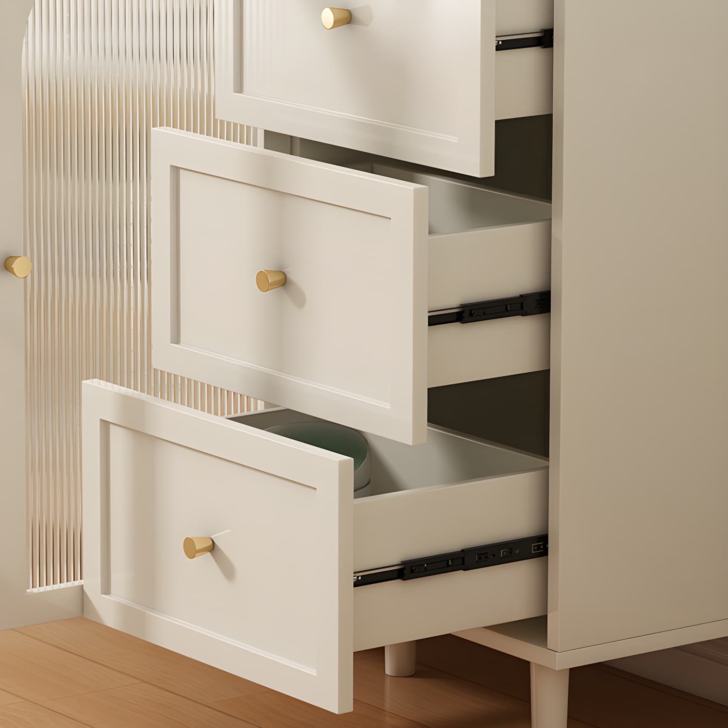 White Modern Wood Sideboard Credenza with Cabinets and Shelves Included - image 4