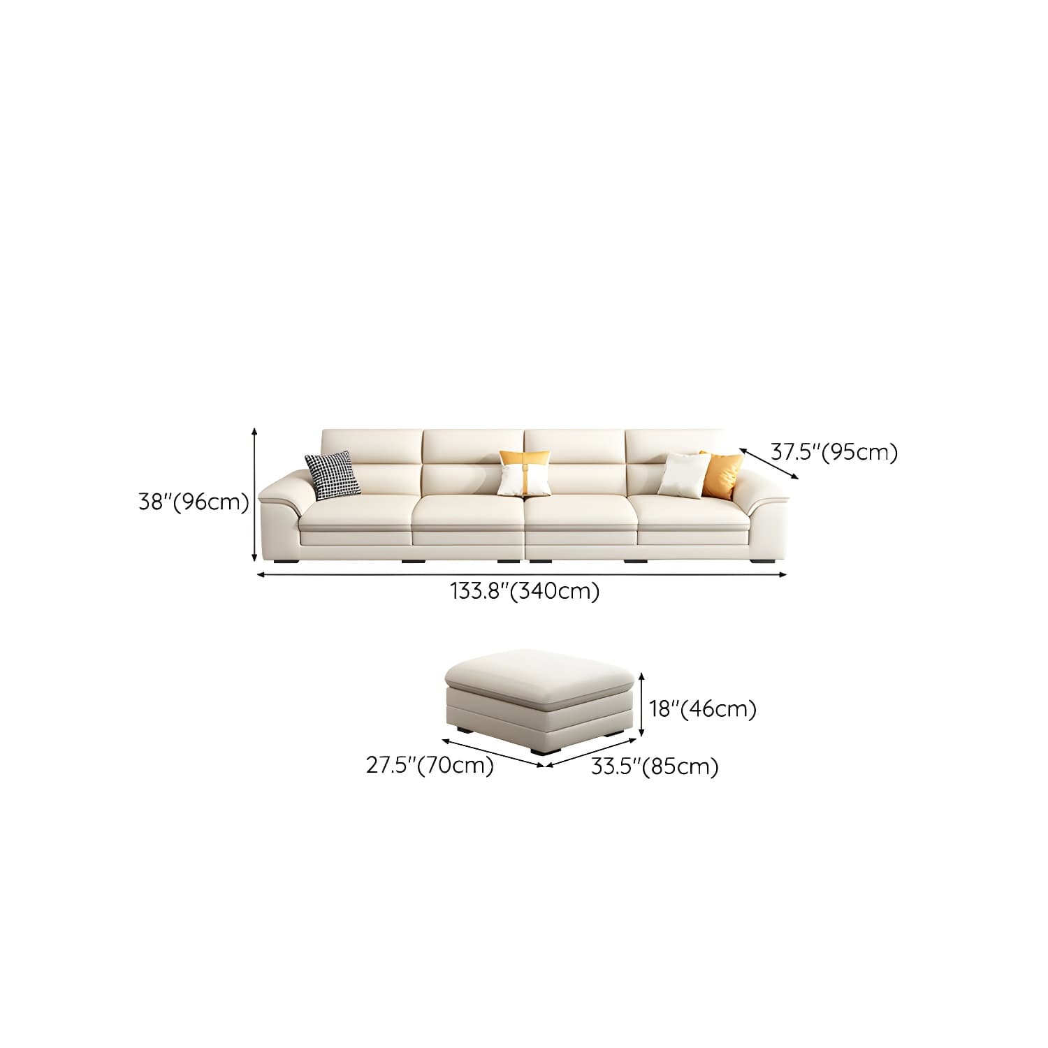Modern Beige Stationary Sectional Sofa in Scratching Cloth with Wood Frame and Pillow Top Arms - image 23