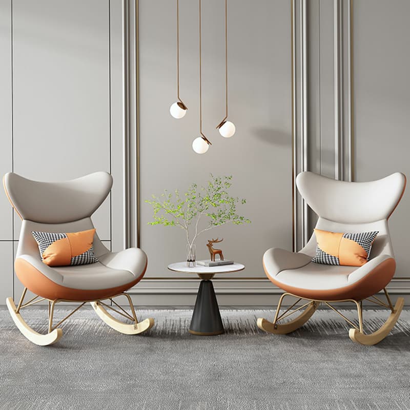 Modern Non-Scratch Armless Indoor Solid Wood Faux Leather Rocking Chair - image 7