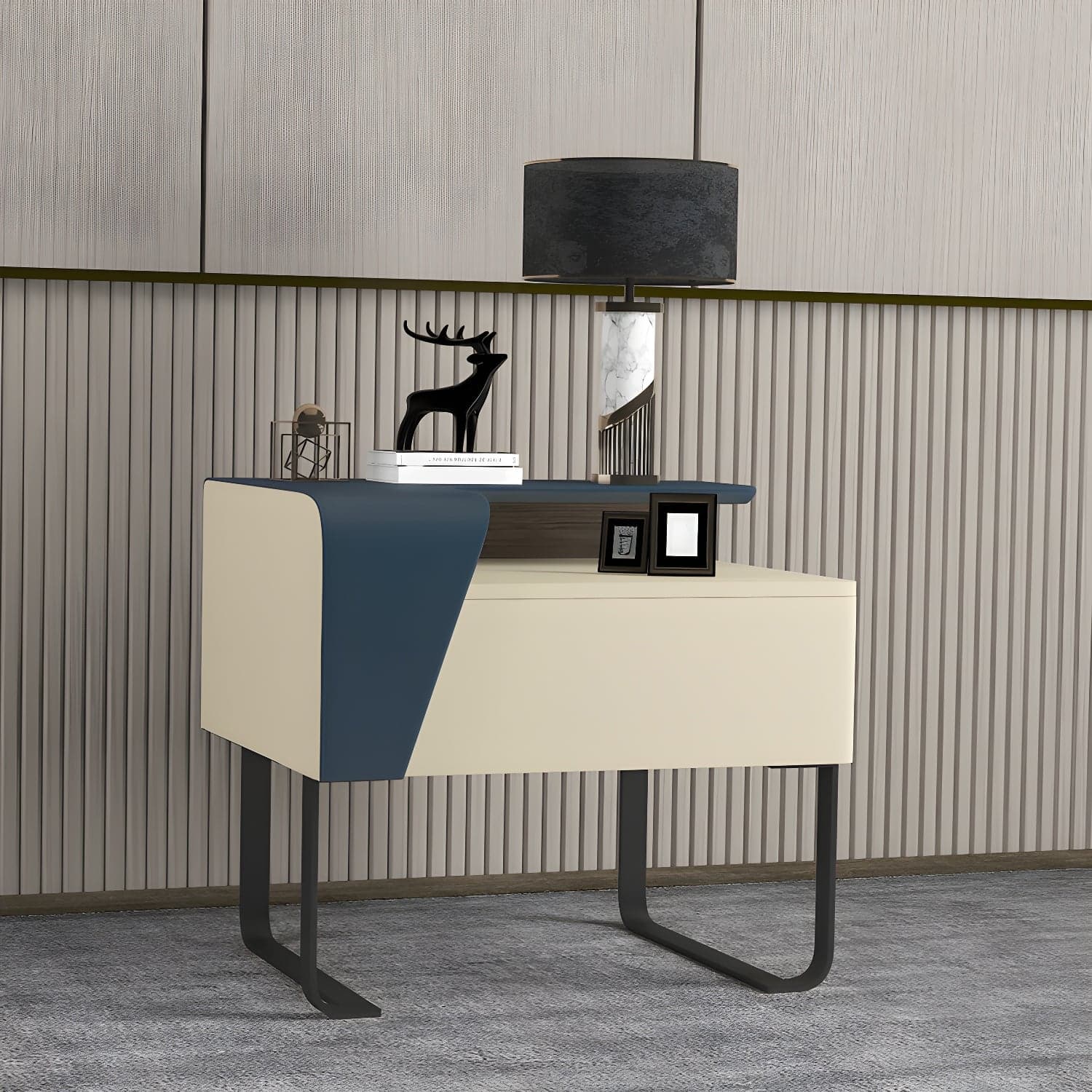 Modern Wooden Nightstand 19" Tall Sled Bedside Cabinet with Drawer - image 8