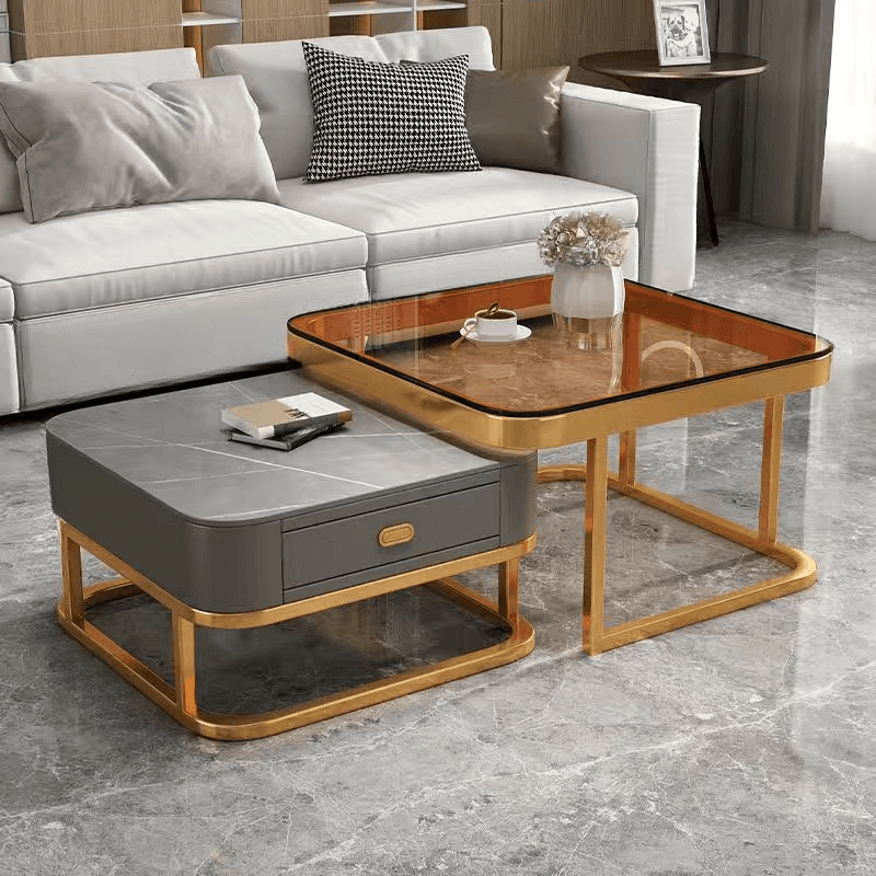 Foyer Use Glam Style Square Structure Double Nesting Coffee Table - image 6