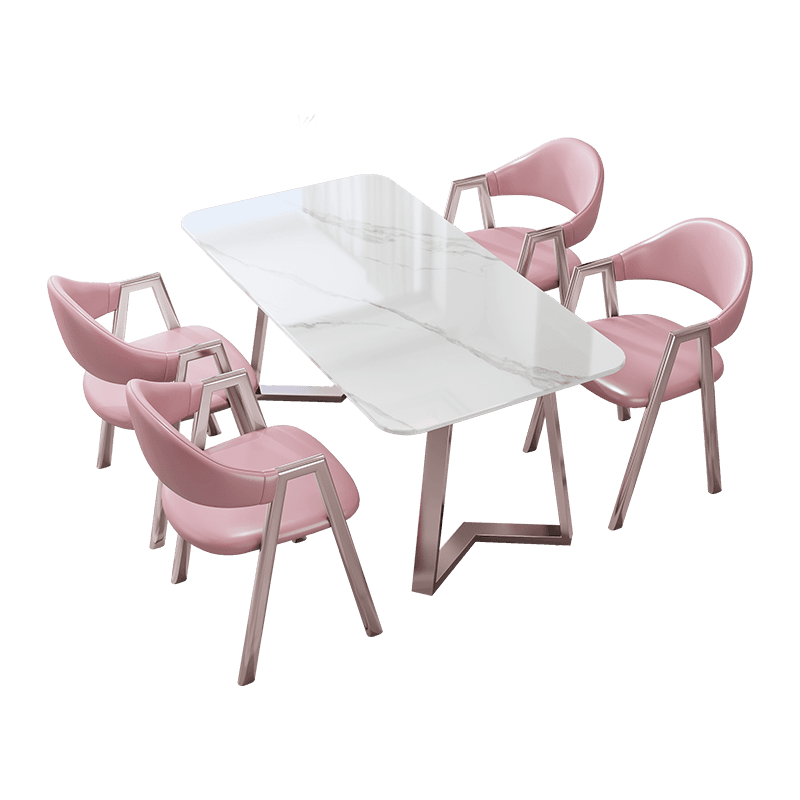 Sleighing Dining Table Set with Fixed Table, Padded Chair, Back, Armrest, 5-piece in White - image 7