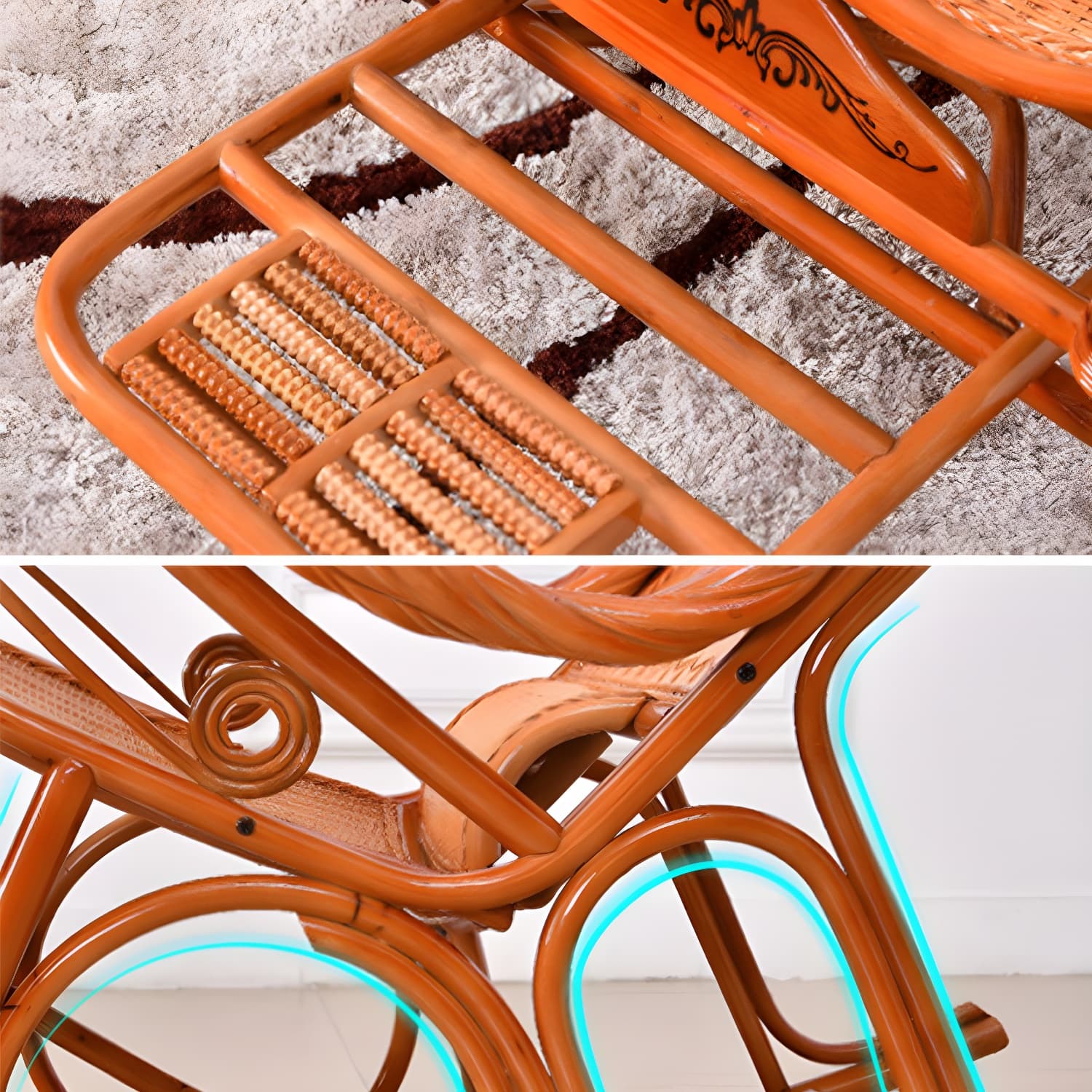 Traditional Rocking Chair Wicker Spindle Backrest Solid Color Indoor Rocking Chair - image 14