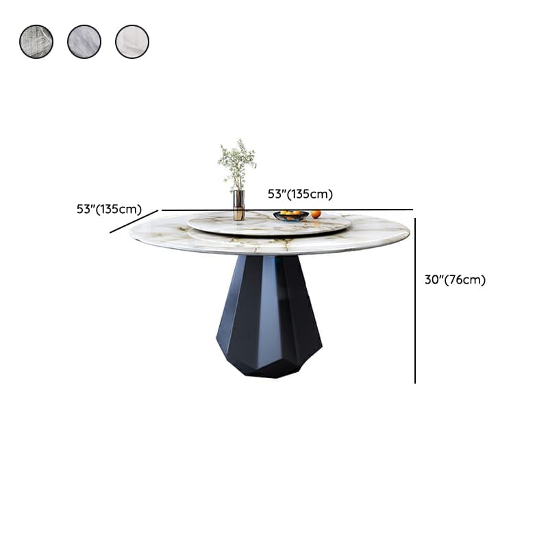 Modern Round Marble Dining Table Set with Black Metal Base in Beige - image 13