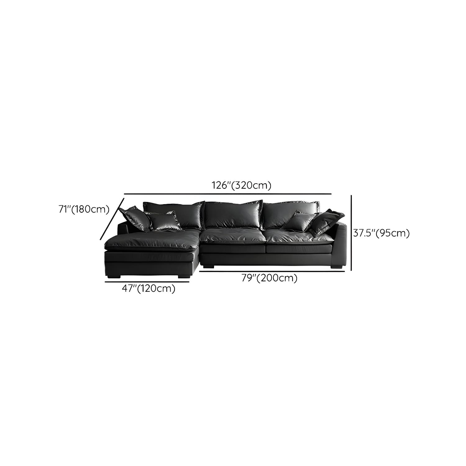 Modern Black Stationary Sectional Sofa with Wood Frame and Tech Cloth Upholstery - image 23