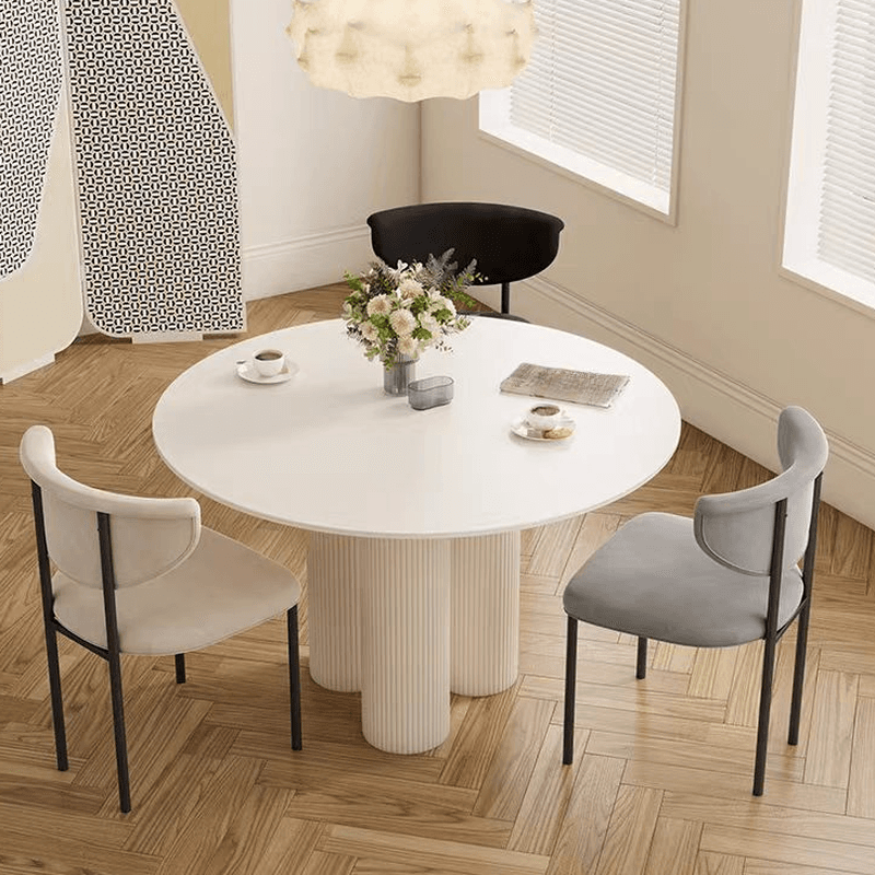 Ribbed Leg Circular-shaped Sintered Stone Dining Table with a Fixed Table Top for 2/for 4 in a Modern Simple Style - image 3