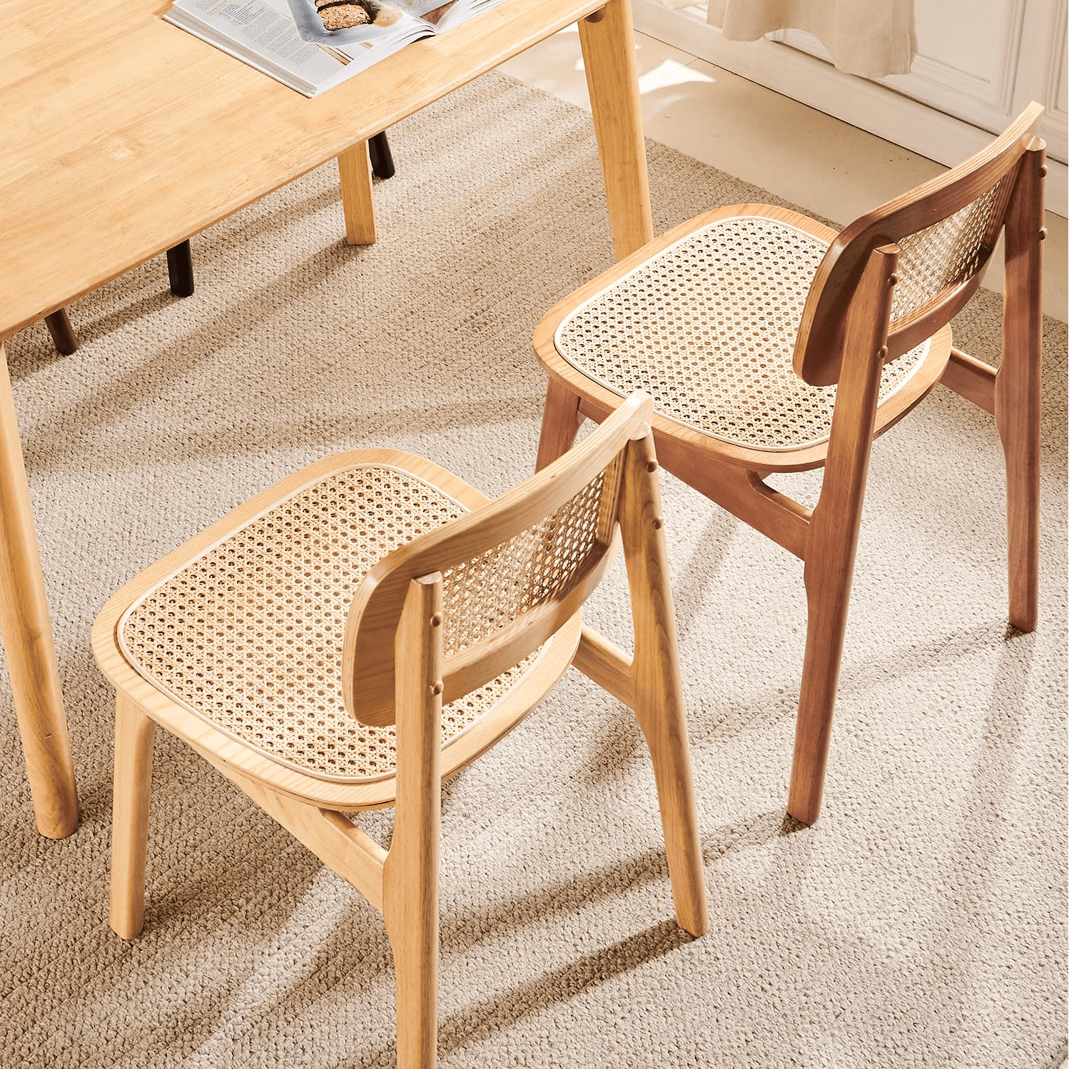 Leatherette/Wood/Rattan Entwined Balanced Armless Chair with Uncovered Back and Timber Legs in Sepia/Ink/Wood Color in a Scandinavian Style - image 17