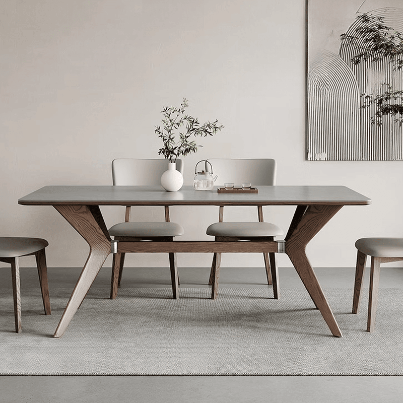 Slate Stone Dining Table Set for 6 People in Dove Grey
