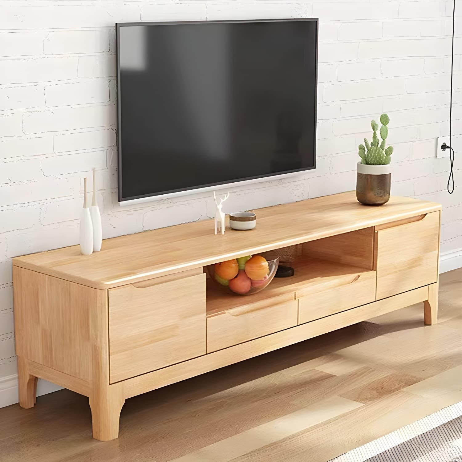Scandinavian Open Shelf TV Console 2-Cabinet TV Stand with Soft Close Drawers - image 4