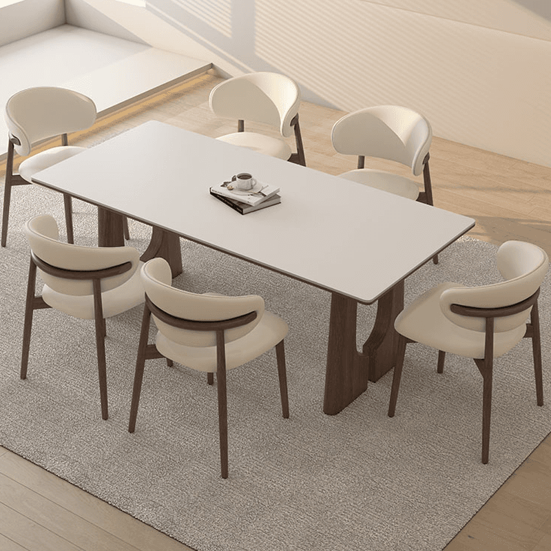 Dining Table Set with Slate Two-sided Pedestal, Upholstered Back, Fixed Table, Padded Chair, and White Top - image 3