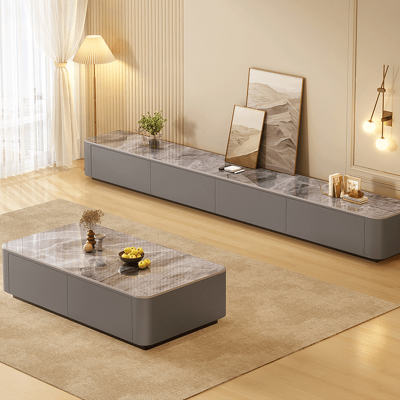 Trendy Grey/White Stone TV Stand with Multiple Drawers and Cable Management - image 5