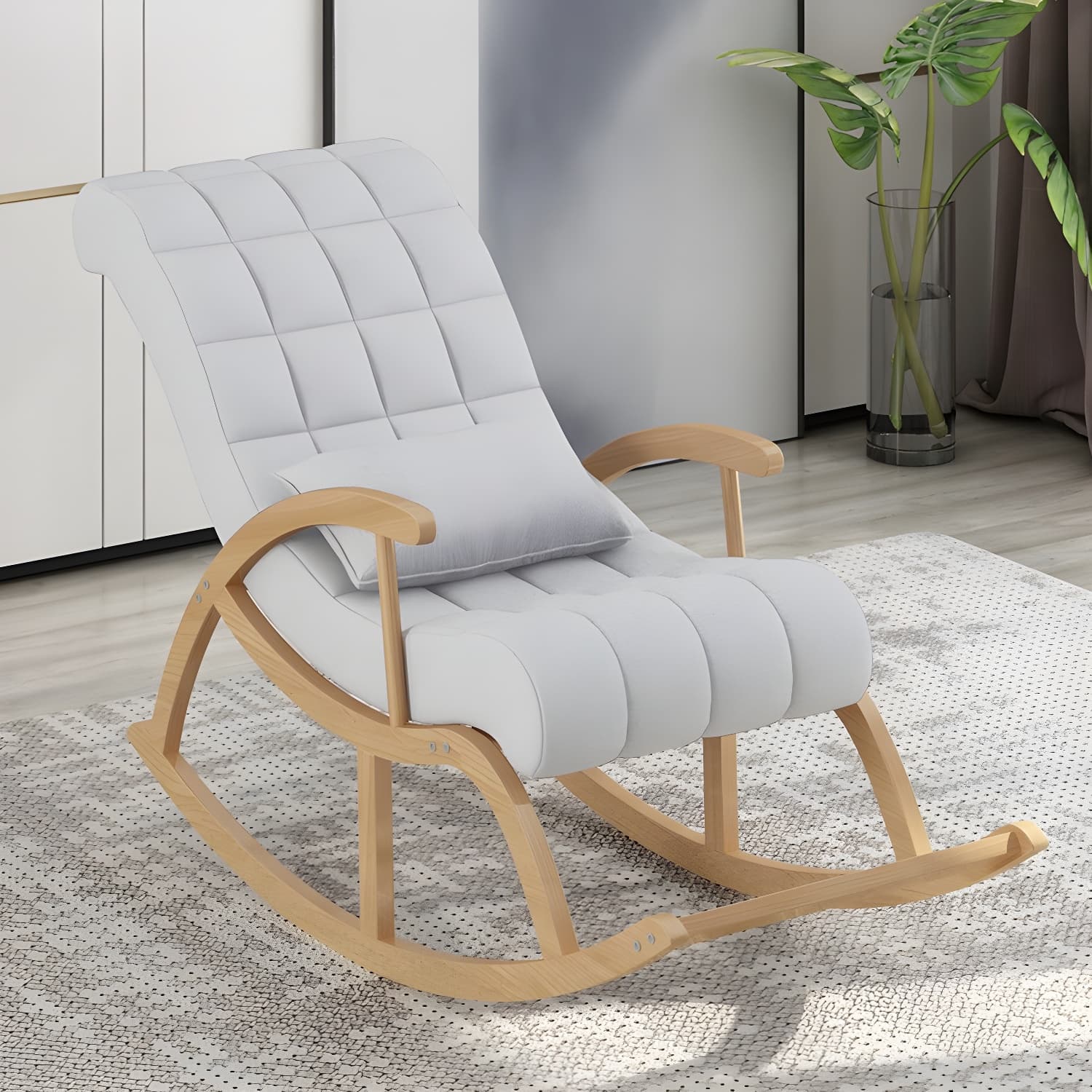 Stylish Contemporary Fabric Rocking Chair with Natural Wood Legs - image 10