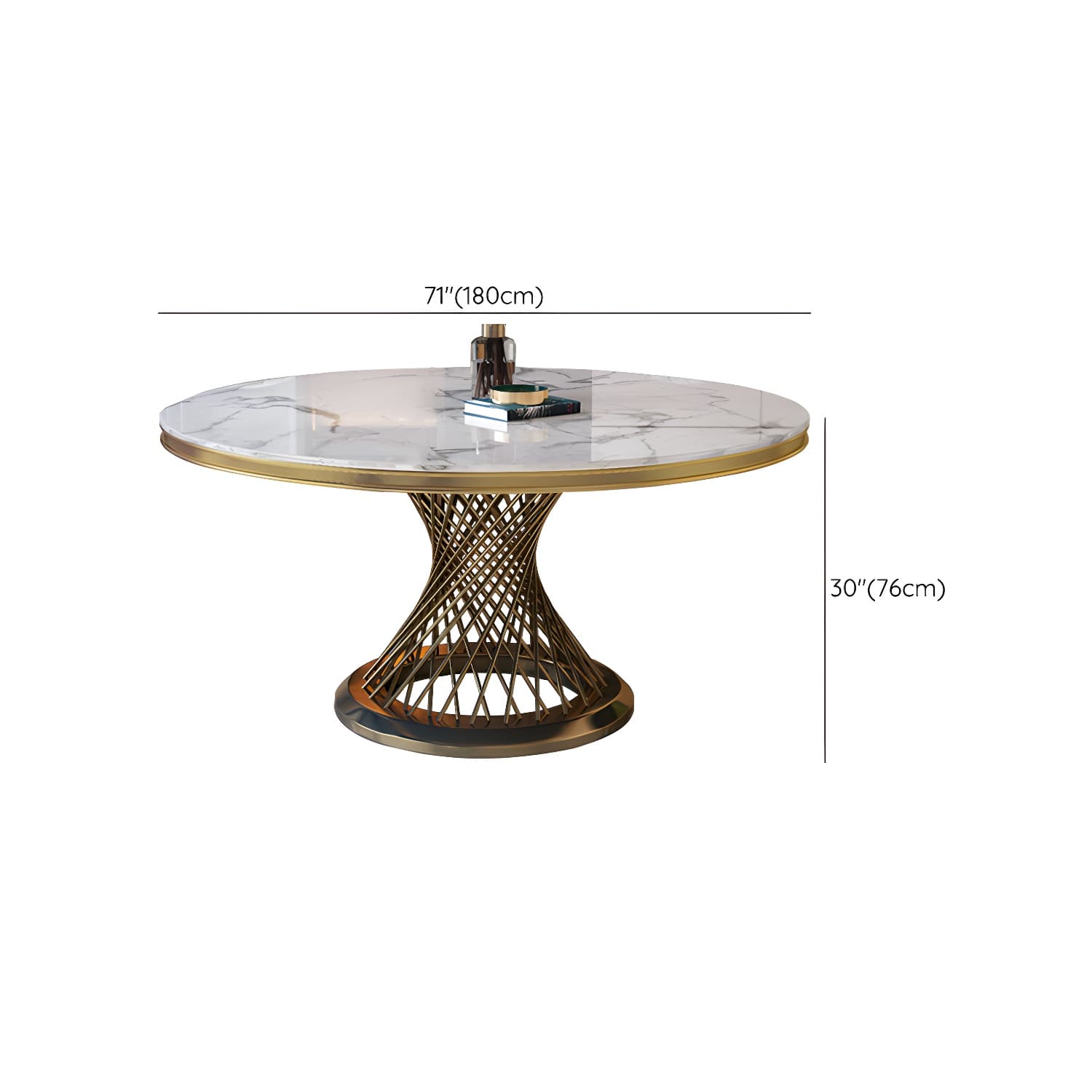 Round White Marble Modern Dining Table with Gold Steel Pedestal Base - image 20